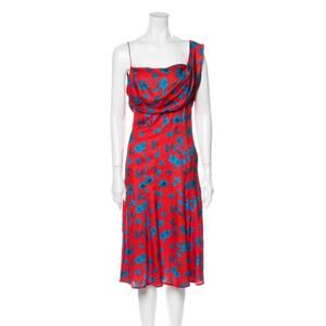 Versace Silk Red & Blue FLoral Midi Dress Size 38 IT 2 US ASO Faith Hill